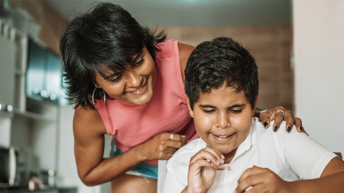 Mother taking care of the child at home