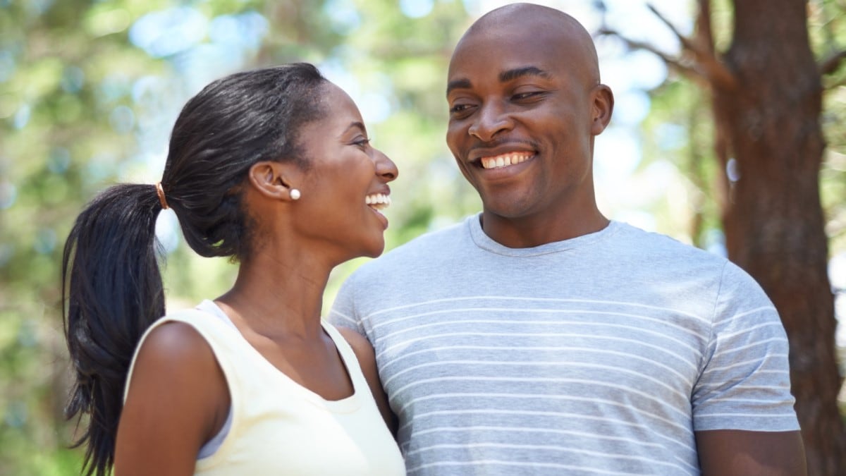 a young woman and man