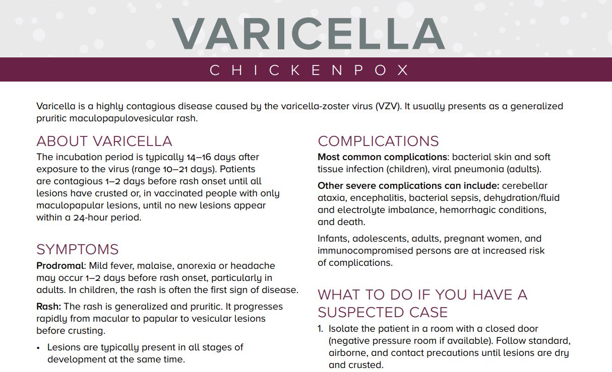 Fact sheet (8.5" x 11"): Varicella clinical diagnosis