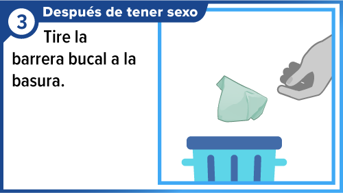 Mano botando una barrera bucal a la basura.