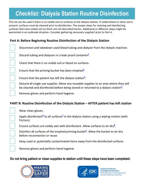 Dialysis Station Routine checklist