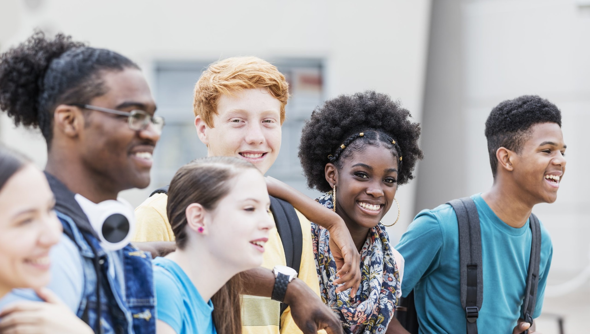 high school students standing in a row