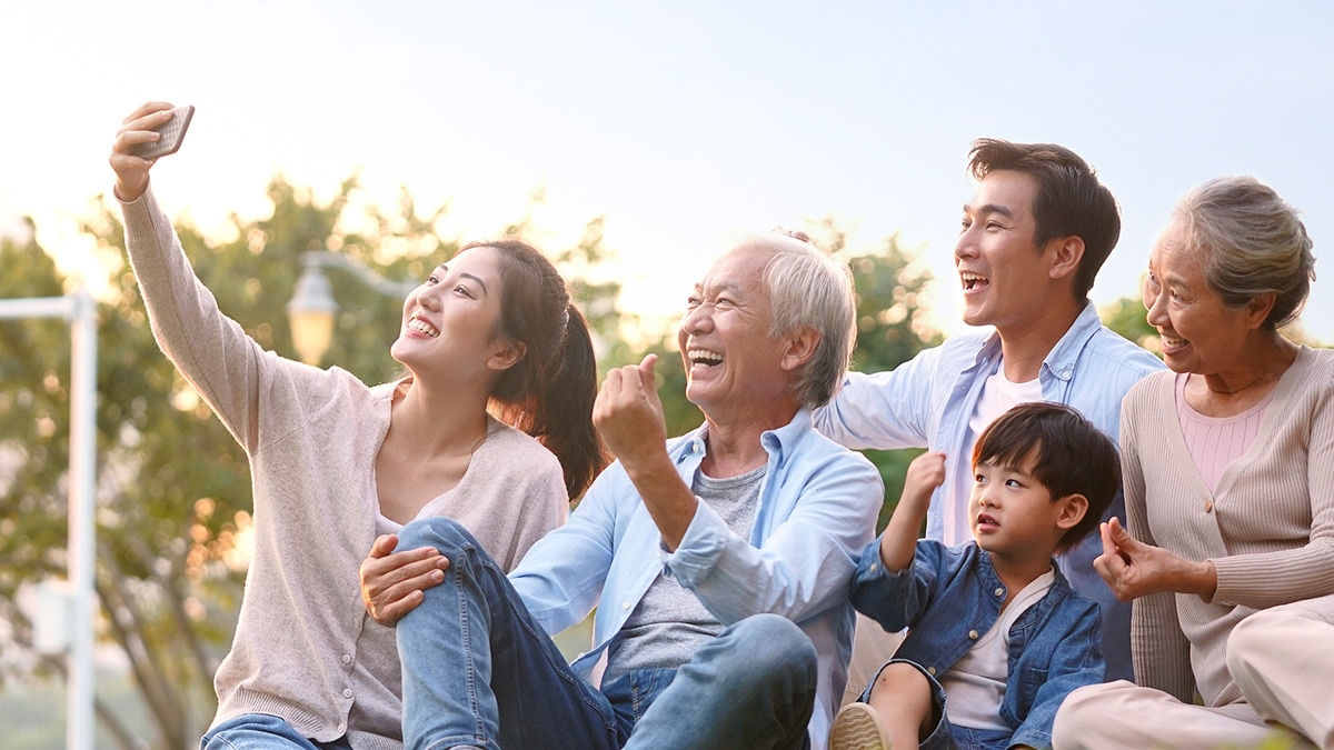 Multigenerational family taking a selfie