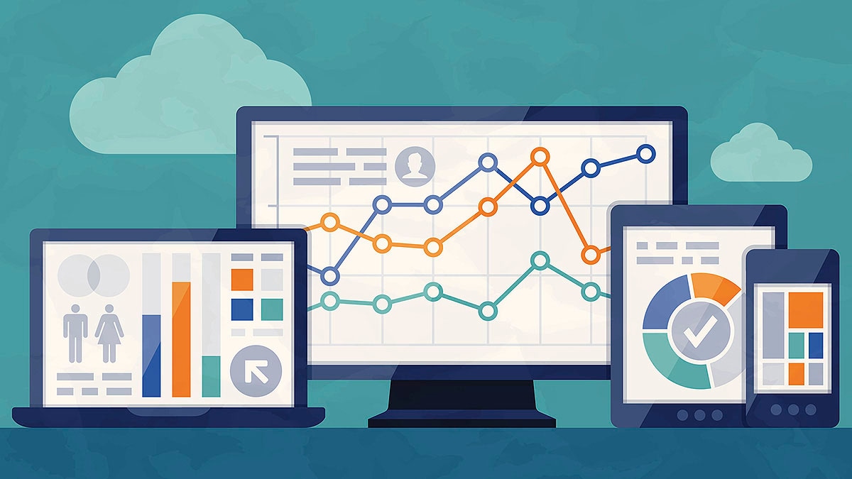 Charts and graphs shown on various electronic devices