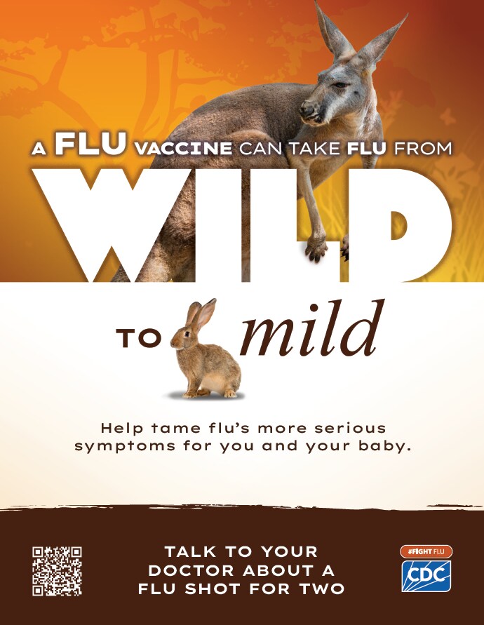 A flu vaccine can take flu from wild to mild. Help tame flu's more serious symptoms for you and your bably. #fightflu cdc logo