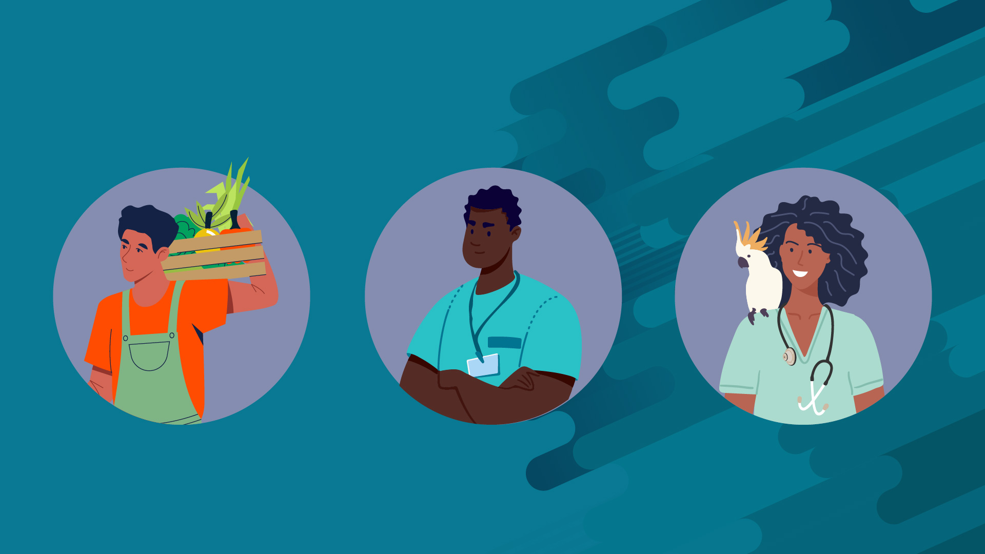 Doctor, vet, and farmer A farmer, a veterinarian, and a doctor