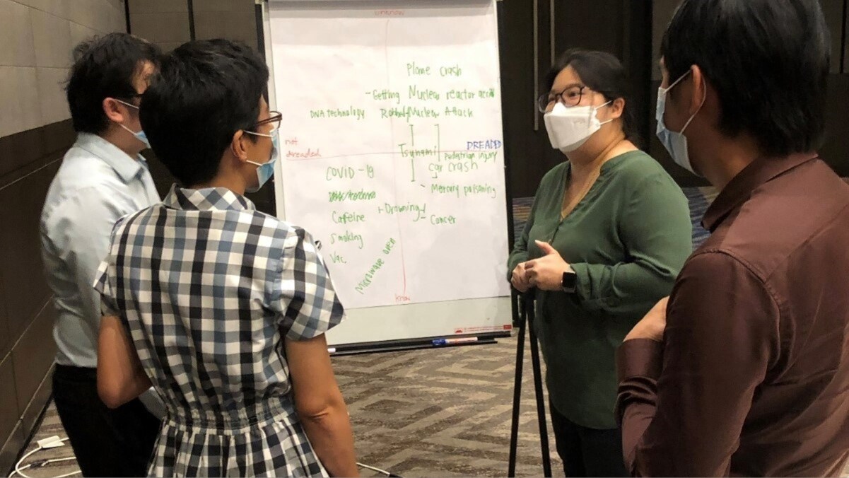 Field Epidemiology Training Program (FETP) participants work on a risk communication exercise during a workshop