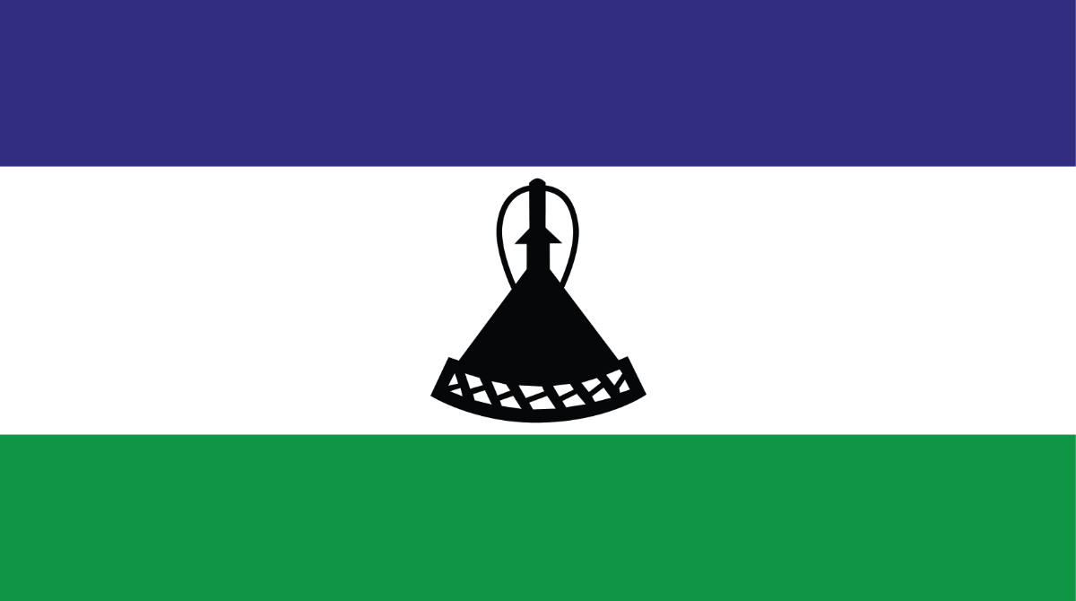 Flag features horizontal stripes of blue, white, and green from top to bottom, with a black hat centered in the white stripe,
