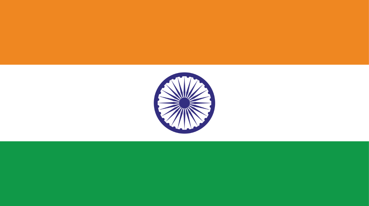 Three horizontal bands. Orange is on top, white in the middle, green on the bottom, and a disk centered in the middle of the flag.
