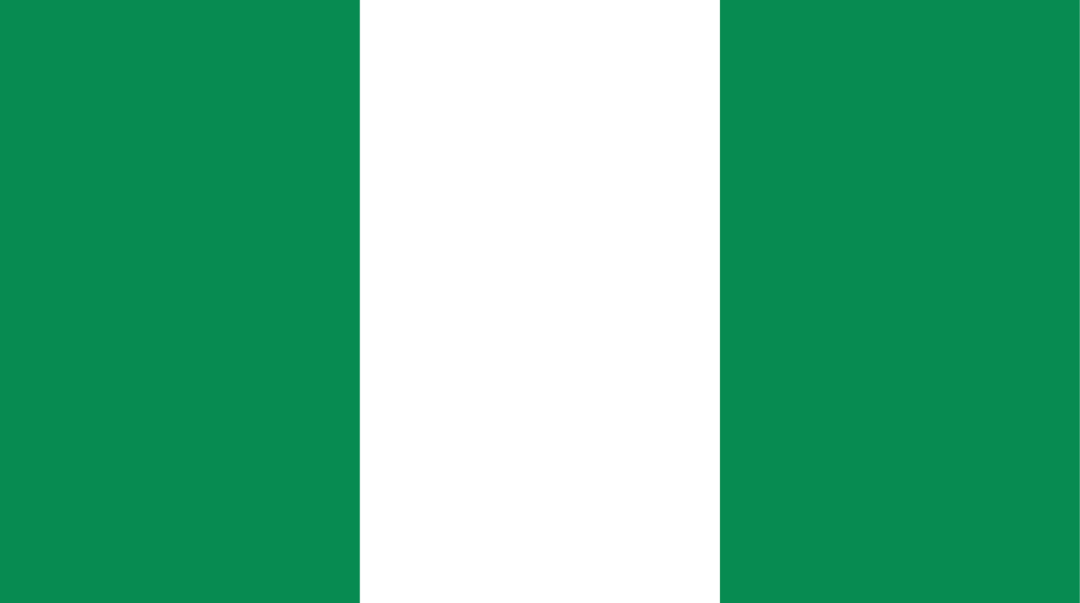 The Nigerian flag is green, white, and green horizontal lines.
