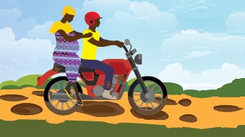 pregnant woman and a man riding motorcycle on dirt road