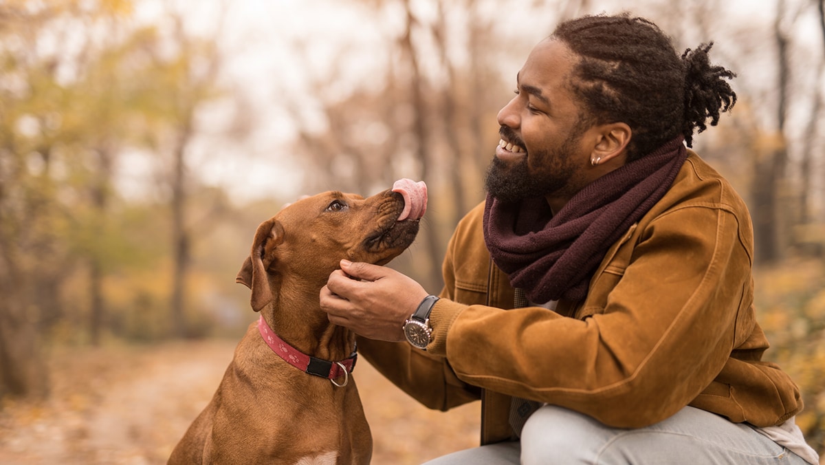 Pet and owner outdoors