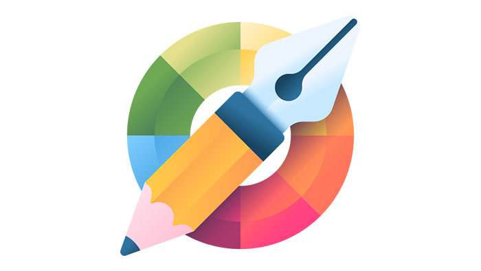 communication Pencil on top of a multicolored circle.