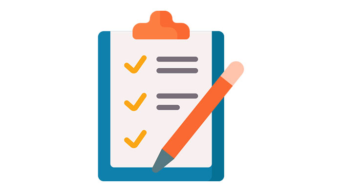 Planning Planning sheet, with text, on a clipboard, with a pen on top.