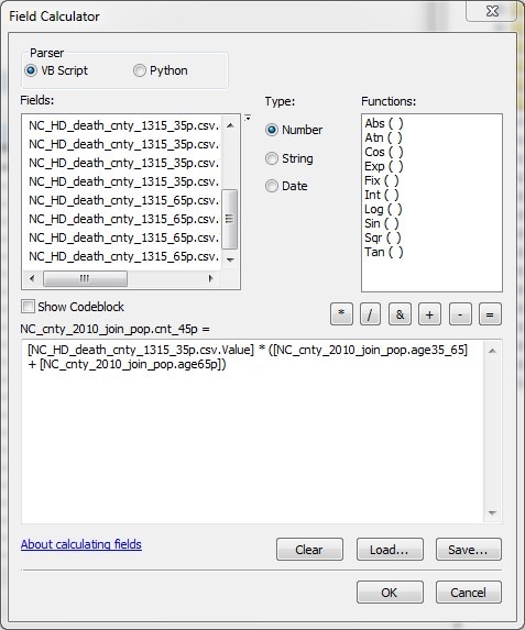 The Field Calculator window.