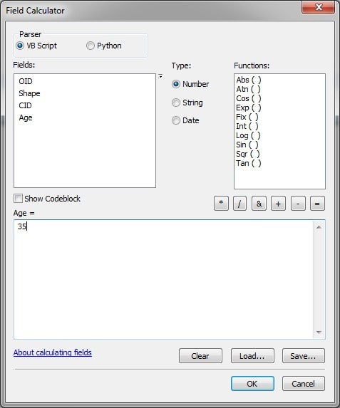 Field Calculator window.