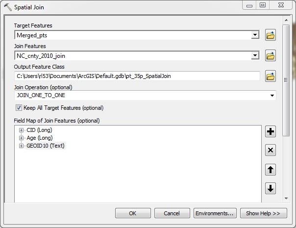 The Spatial Join window with your options filled in each field.