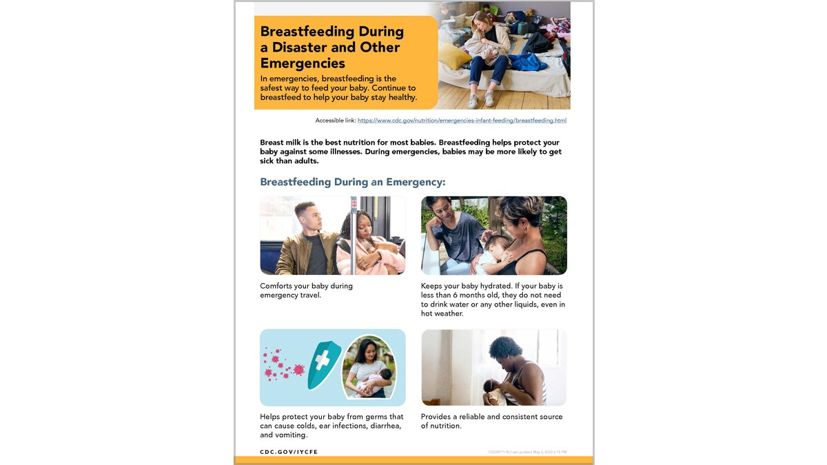 Photo of CDC's handout of Breastfeeding During a disaster or other emergency.