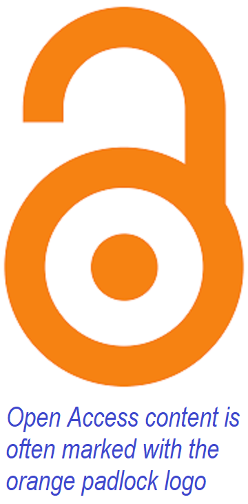 Logo of Gold Open Access "Open access content is often marked with the orange padlock logo".
