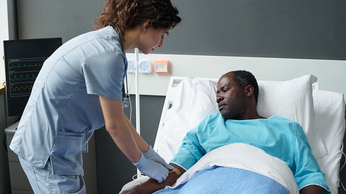 Patient receiving treatment in hospital.