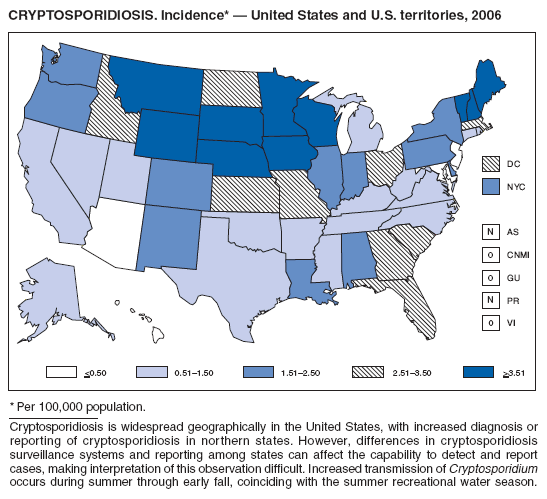 CRYPTOSPORIDIOSIS. Incidence* � United States and U.S. territories, 2006