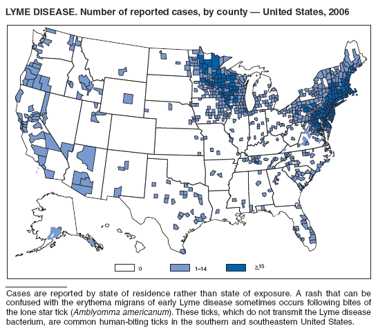 LYME DISEASE. Number of reported cases, by county � United States, 2006