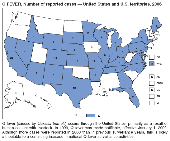 Q FEVER. Number of reported cases � United States and U.S. territories, 2006