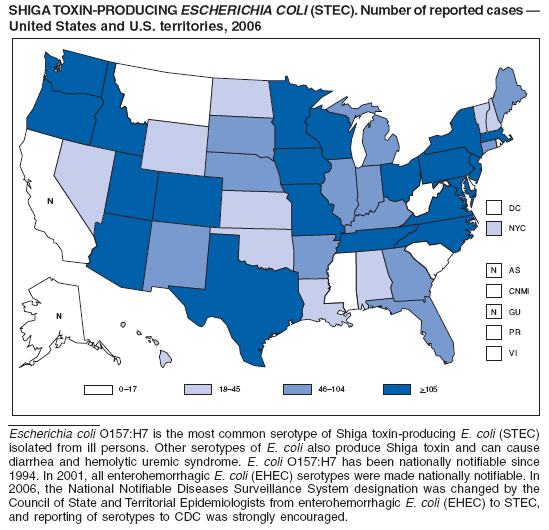 SHIGA TOXIN-PRODUCING ESCHERICHIA COLI (STEC). Number of reported cases �
United States and U.S. territories, 2006