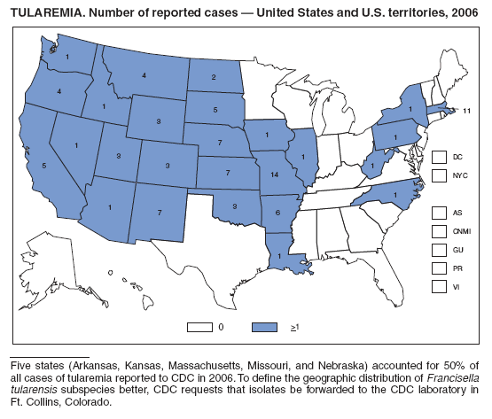 TULAREMIA. Number of reported cases � United States and U.S. territories, 2006