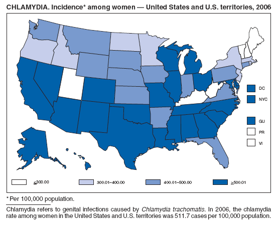 CHLAMYDIA. Incidence* among women � United States and U.S. territories, 2006