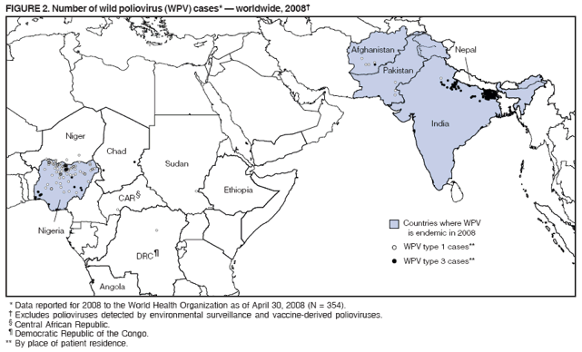 FIGURE 2. Number of wild poliovirus (WPV) cases* � worldwide, 2008�