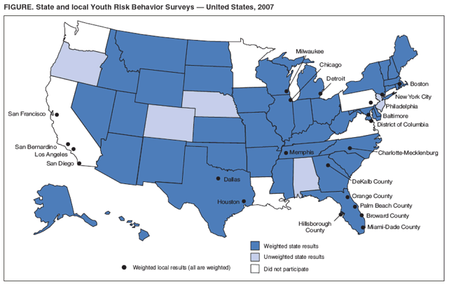 FIGURE. State and local Youth Risk Behavior Surveys � United States, 2007