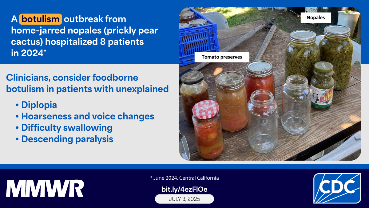 The image shows home-canned foods on a table with a label that reads, “Tomato preserves,” over one group of jars cans, and “Nopales,” over another group of cansjars.
