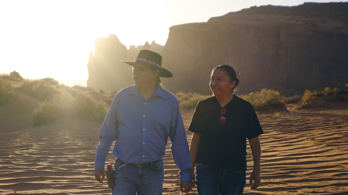 A Navajo couple in the desert at Monument Valley USA.