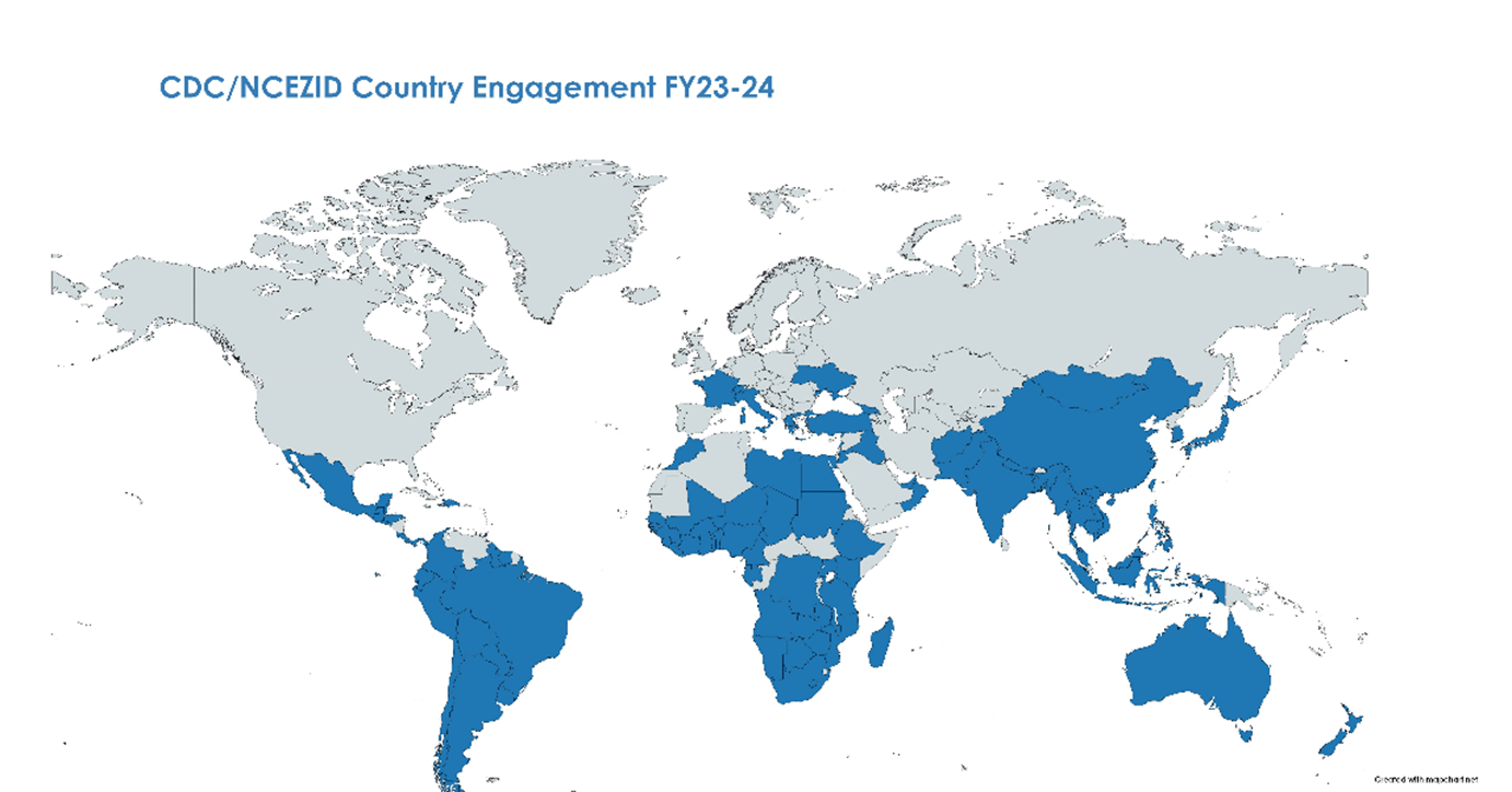 Map of the world with countries highlighted