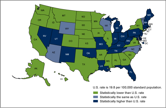 Figure 3 is a bar chart on the age-adjusted drug overdose death rates, by state: United States, 2016.