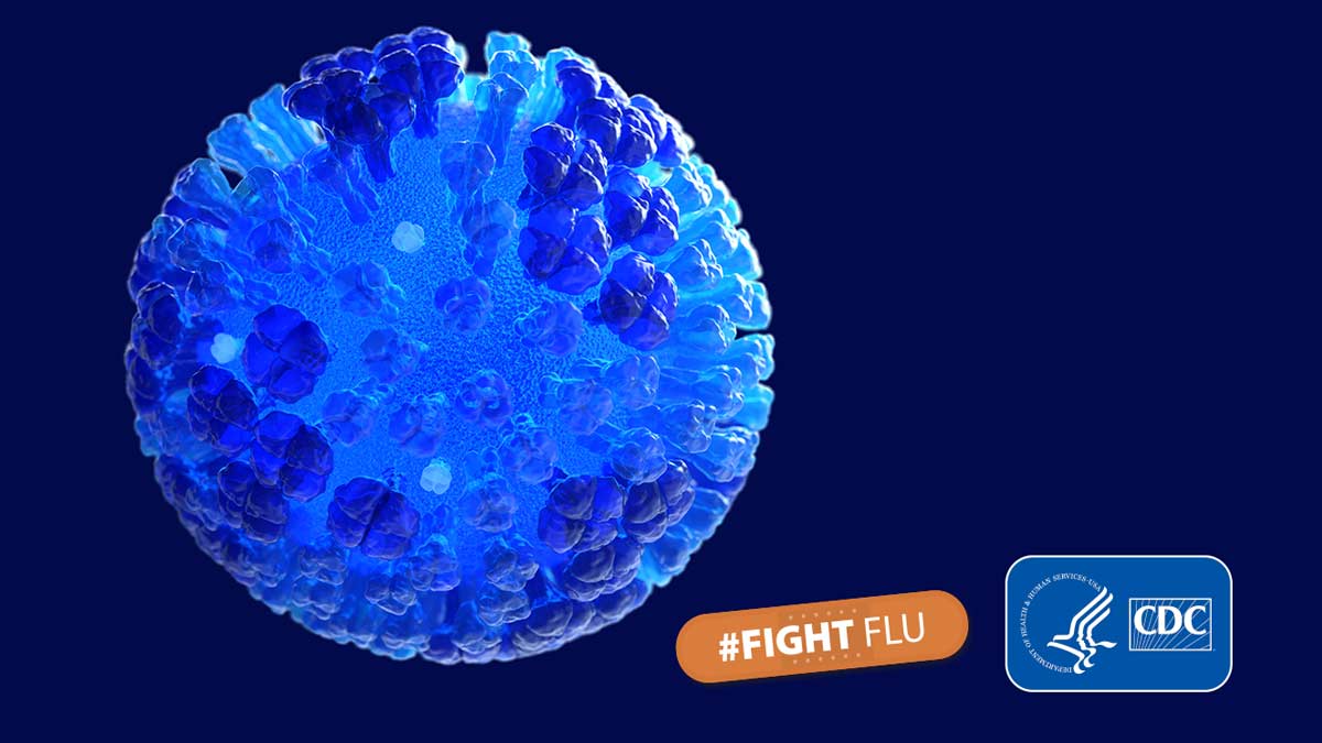 Graphic of Flu Virus molecule with the hashtag "Fight Flu"