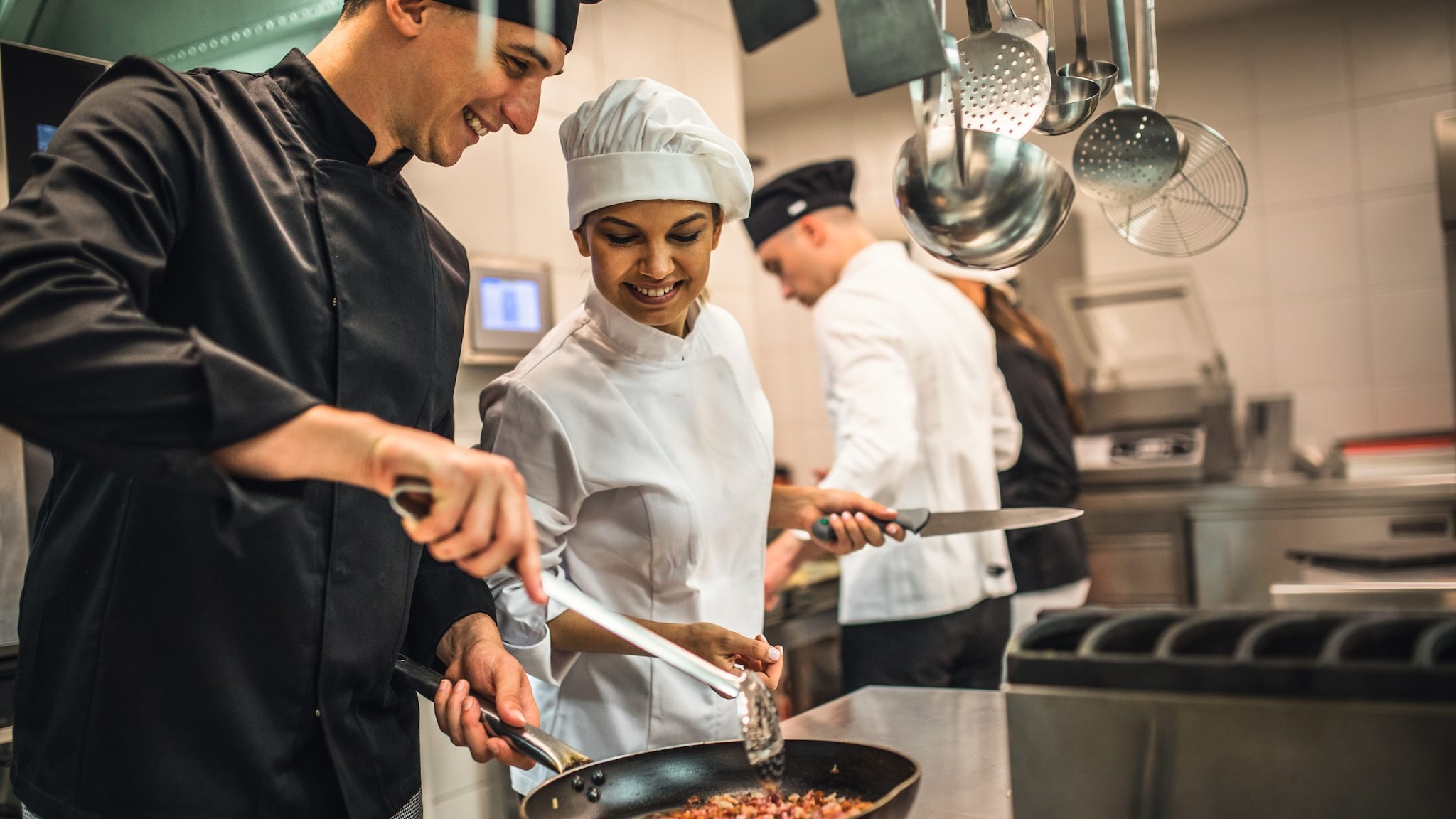 A team of chefs in a modern kitchen