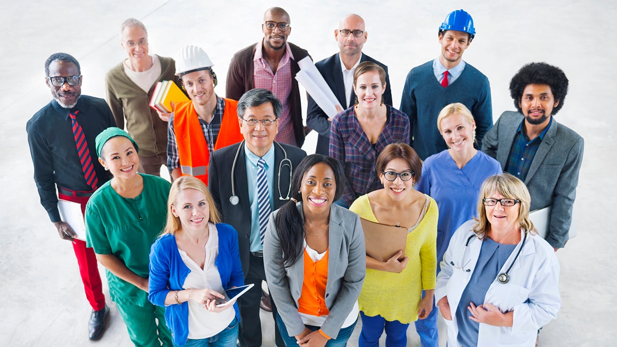 Diverse group of male and female workers.