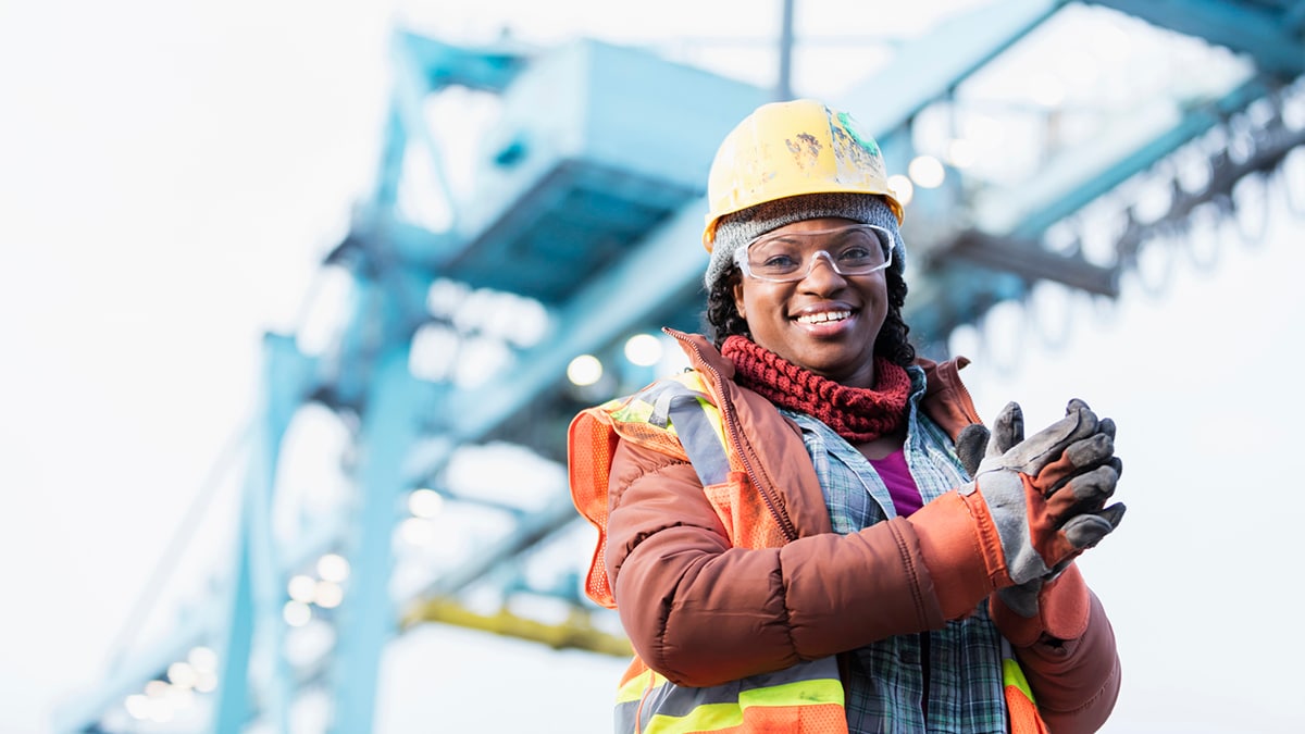 Female construction worker on a building site.