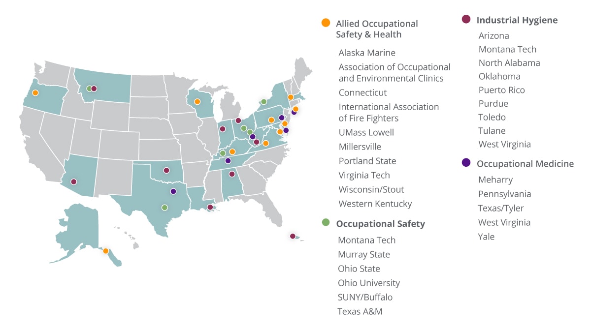 Map of training project grant locations.