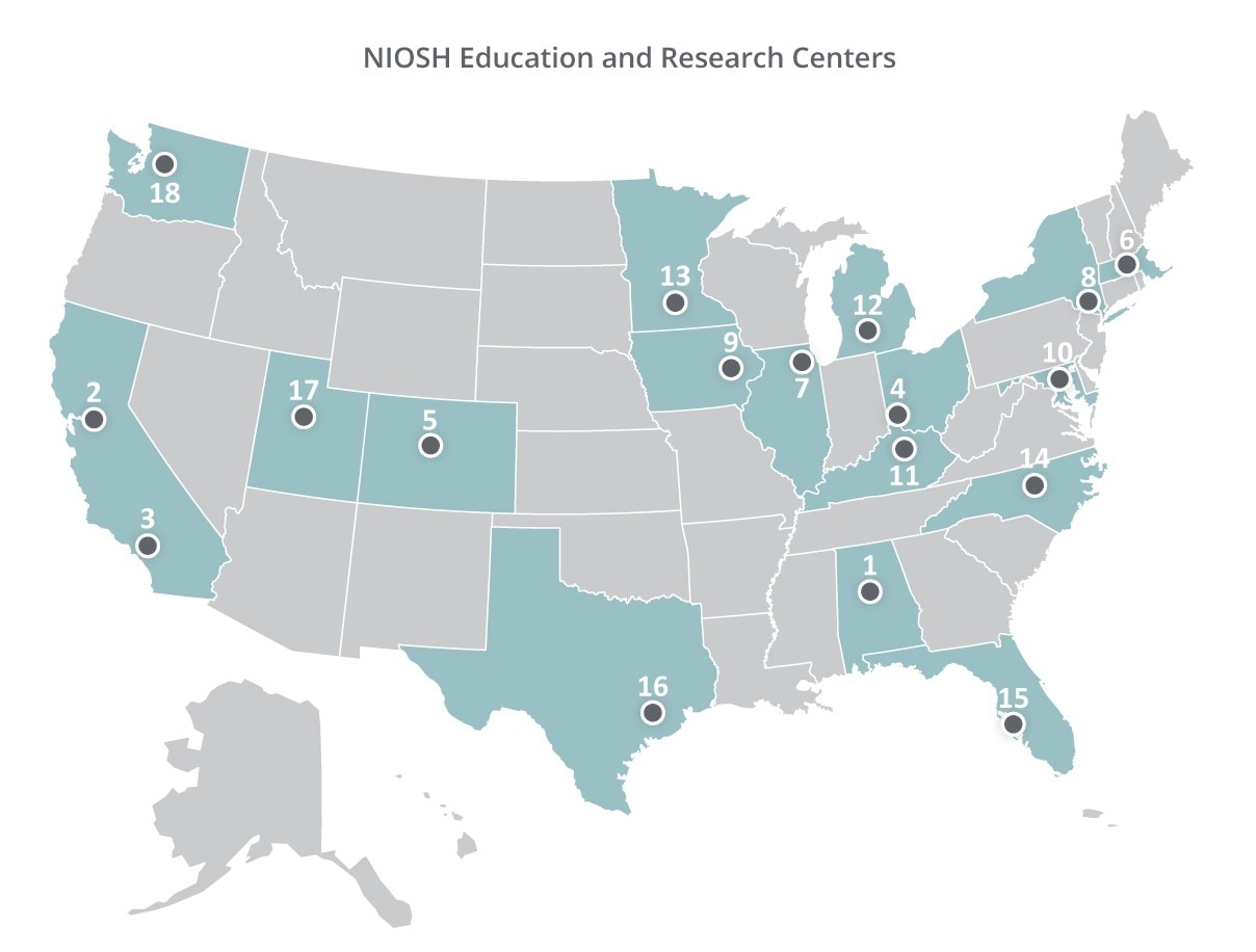 Map of US with locations of ERCs marked