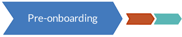 White background, blue large arrow tab the word pre-onboarding in white text; two smaller arrow tabs in brown and green.