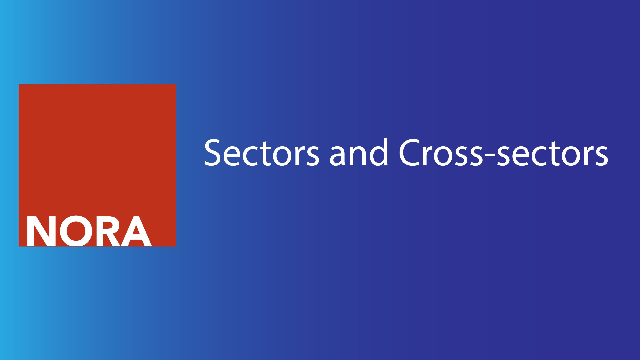 Red square with the word NORA inside over a blue box and the words Sectors and Cross Sectors written in white.