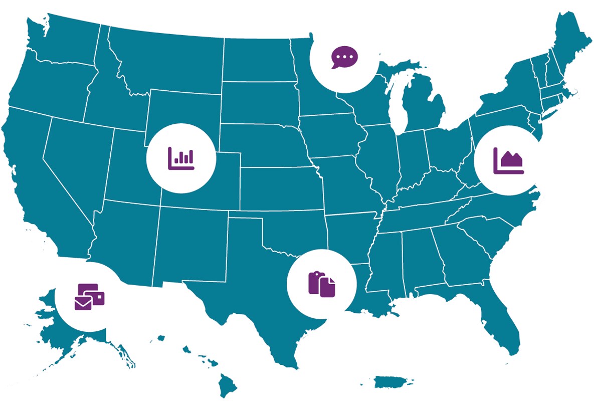 Map of the United States and surrounding territories illustrating the reach of NVDRS