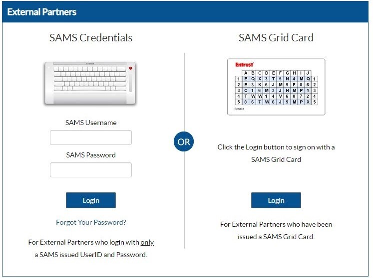 SAMS External Partners Login