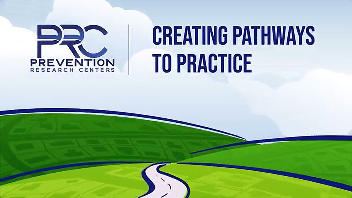 Image from PRC Pathways to Practice video with illustrated road disappearing to hills on horizon.