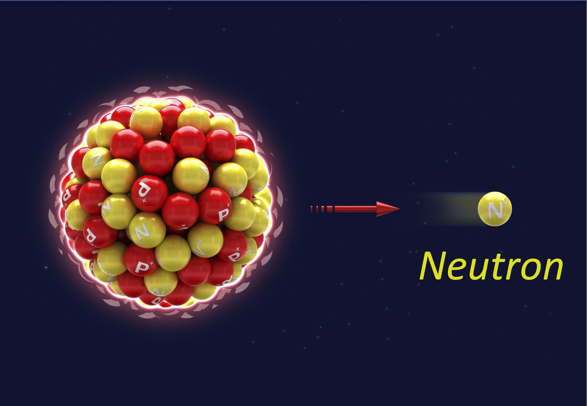 A drawing showing the placement of a neutron.