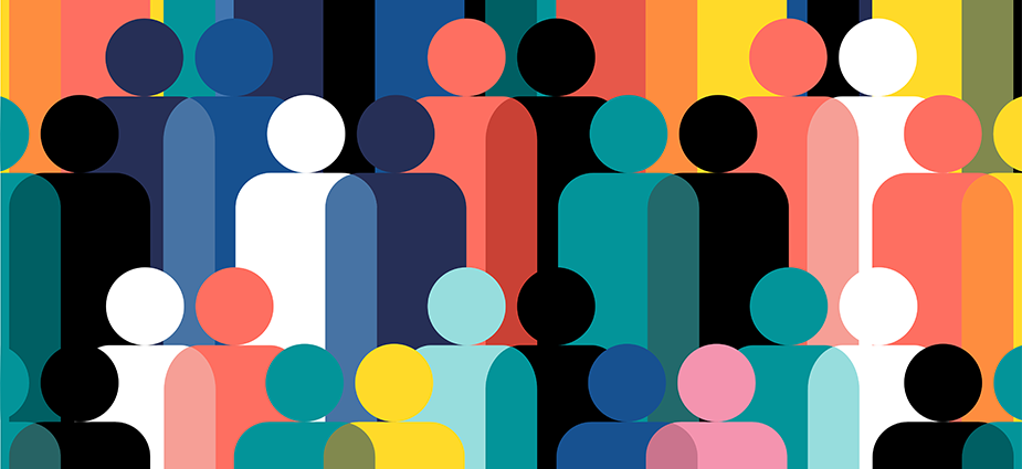 rainbow-colored human outlines rainbow-colored human outlines