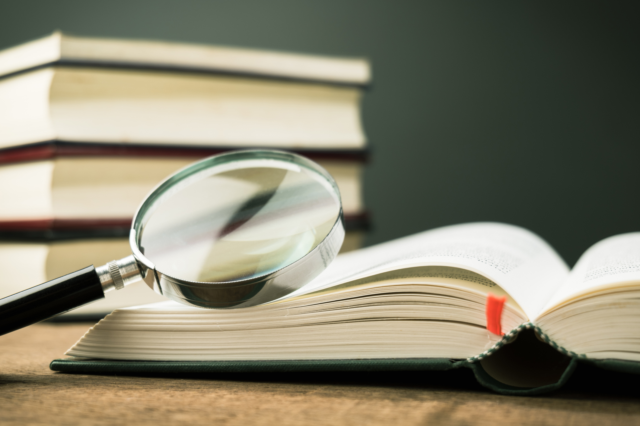 VEHSS glossary Books with magnifying glass.